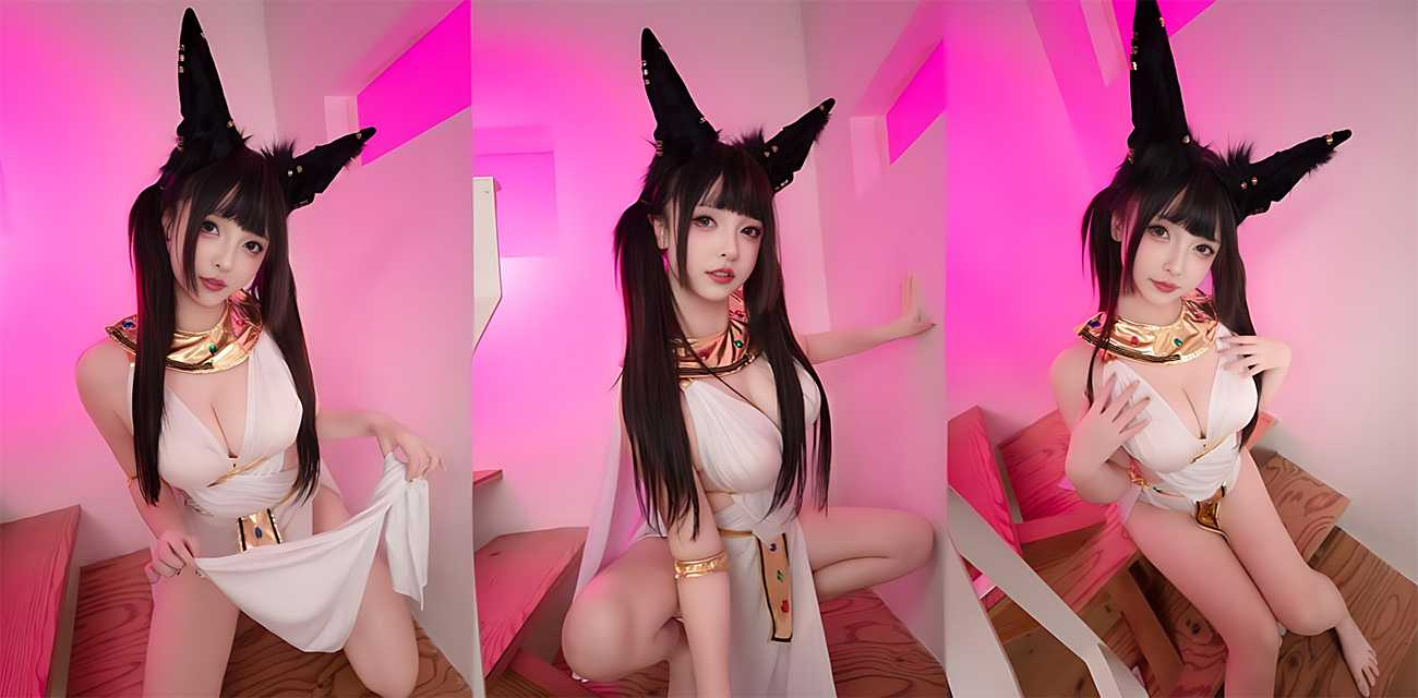 二次元福利姬【神楽坂真冬】cos埃及野猫，表情妩媚勾人，玉足高抬撩拨人心，举手投足间尽显尼罗河风情